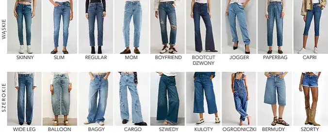 r&oacute;żne fasony spodni damskich infographic