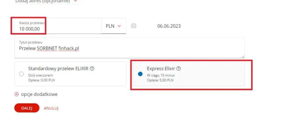 szybki przelew mBank pilna płatność