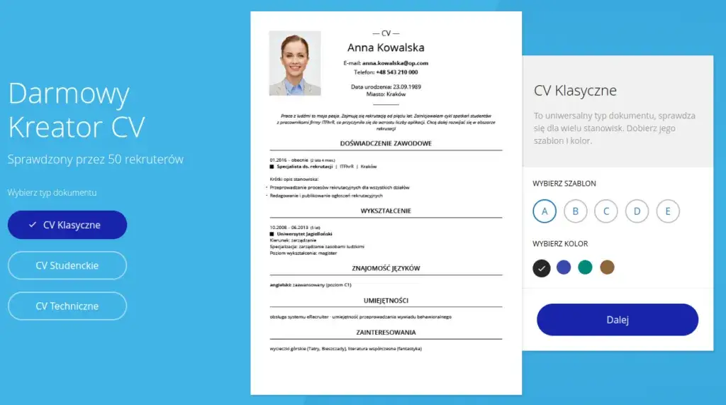 por&oacute;wnanie kreator&oacute;w CV płatnych