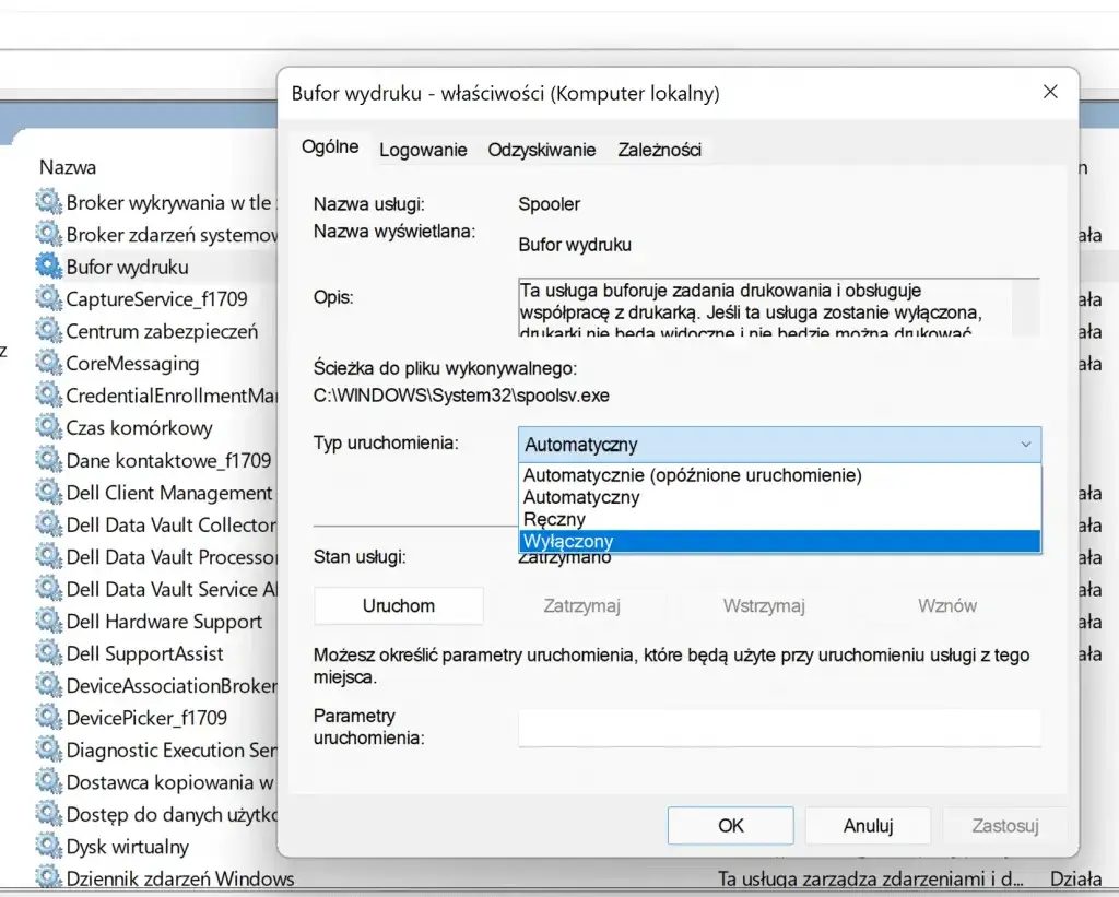 bufor wydruku windows usługi