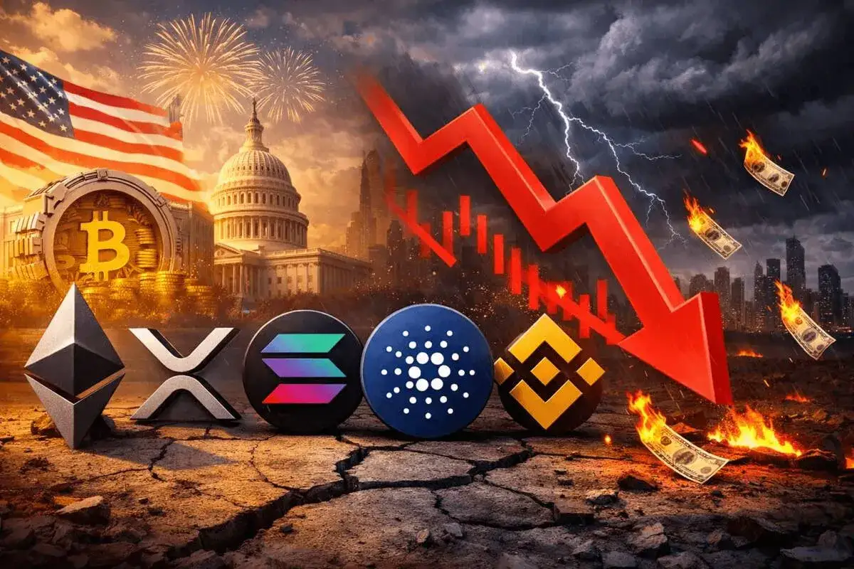 Symbolika kryptowalut na tle burzy i spadków, rodzi pytanie: czy warto inwestować w kryptowaluty?