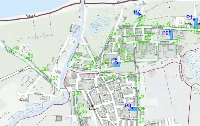Mapa parking&oacute;w w Łebie z cenami