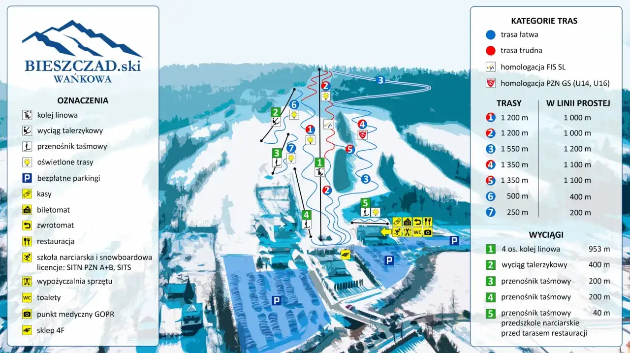 Mapa stoków narciarskich Bieszczady