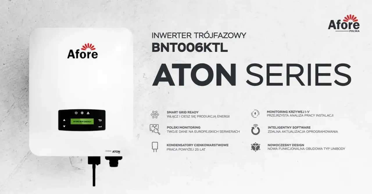 Inwerter Afore BNT006KTL z serii ATON. Jaka aplikacja do falownika Afore? Smart Grid Ready, polski monitoring, inteligentny software.