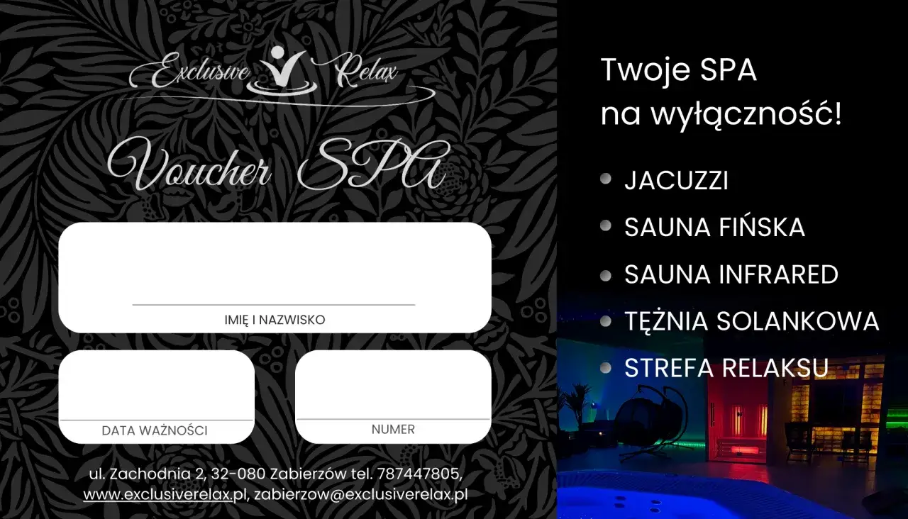 Voucher na dzień w spa dla dwojga. Oferta obejmuje jacuzzi, sauny, tężnię solankową i strefę relaksu.