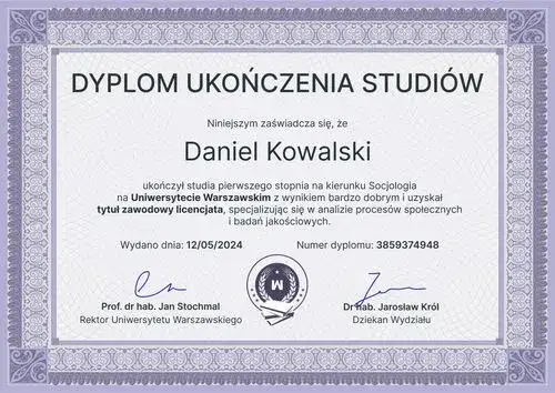 Przykłady dyplomów studiów wyższych w Polsce