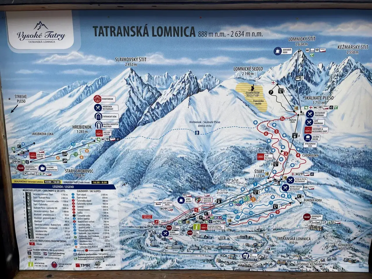Mapa stoki narciarskie Słowacja: Tatrzańska Łomnica, Lomnickie Sedlo, Szczyt Łomnicki, Szczyt Łomnicki.