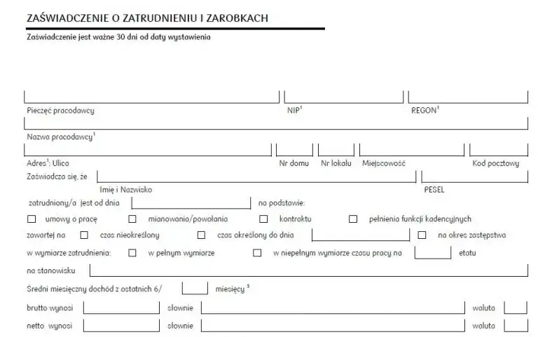 dokumenty bankowe umowa kredytowa