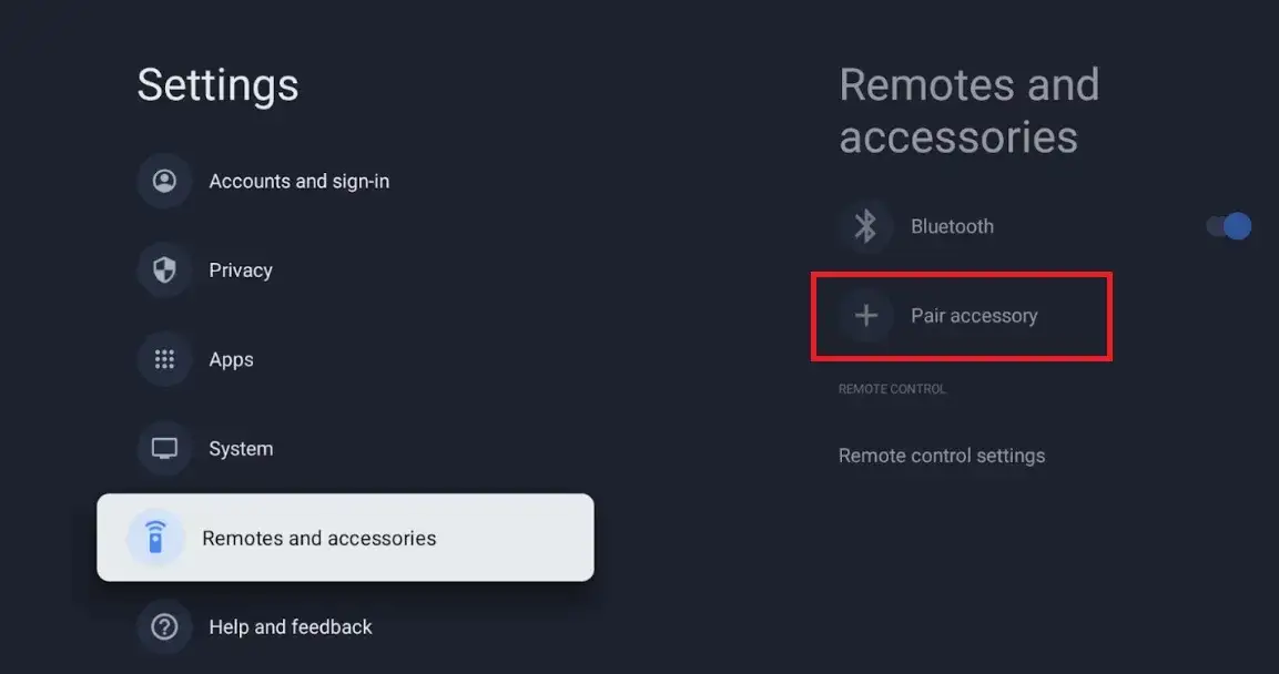 Menu ustawień telewizora Bluetooth