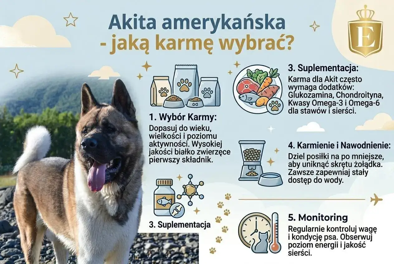 Akita amerykańska potrzebuje odpowiedniej karmy. Poradnik podpowiada, jak wybrać najlepszą karmę dla akity, uwzględniając jej wiek, wielkość i aktywność.