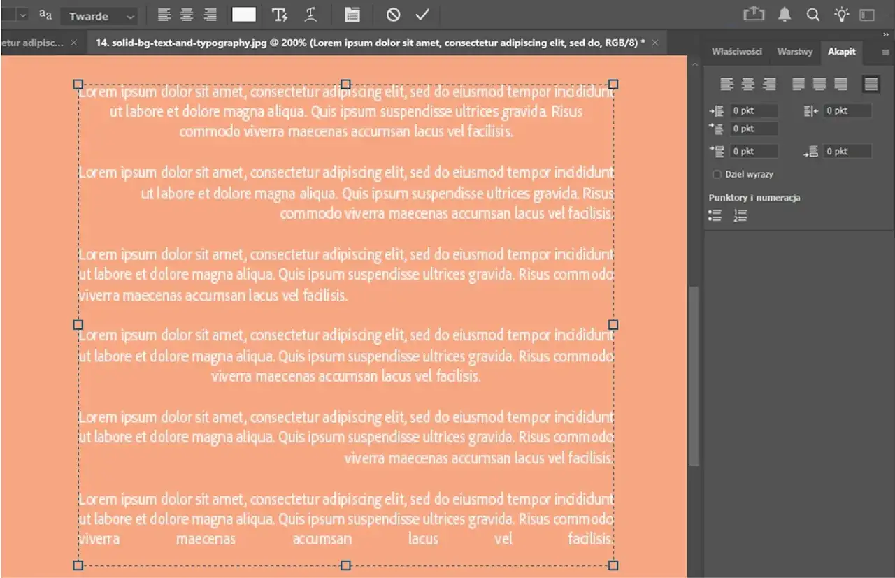 Narzędzie Tekst Photoshop panel Znak Akapit