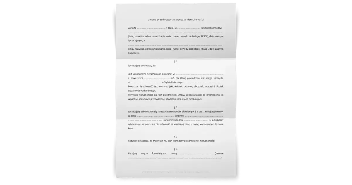 umowa przedwstępna sprzedaży nieruchomości wzór