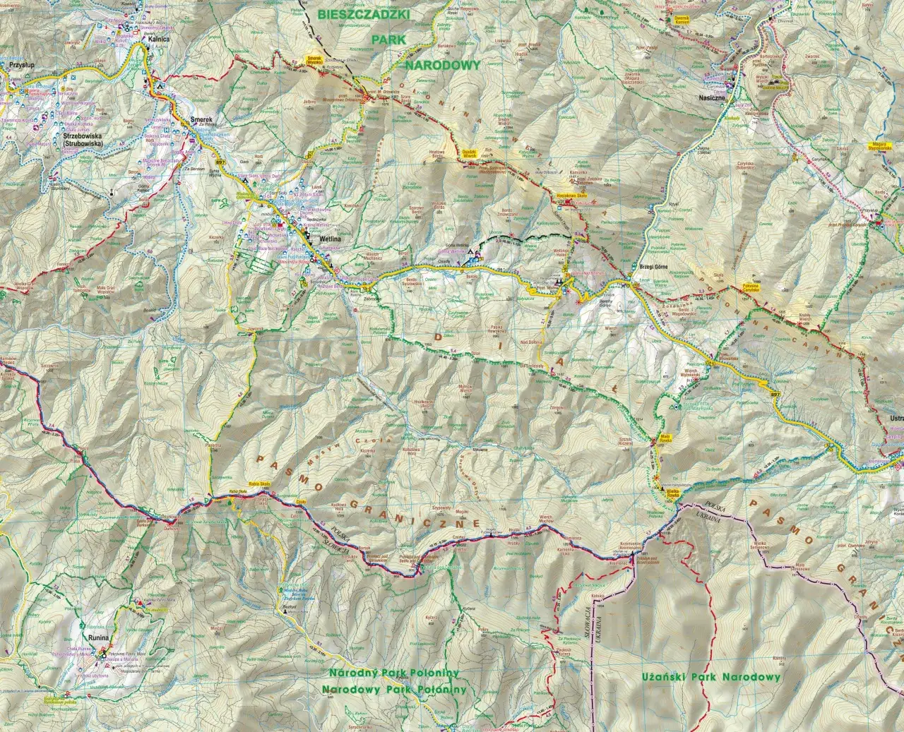 Mapa szlak&oacute;w rowerowych Bieszczady BPN