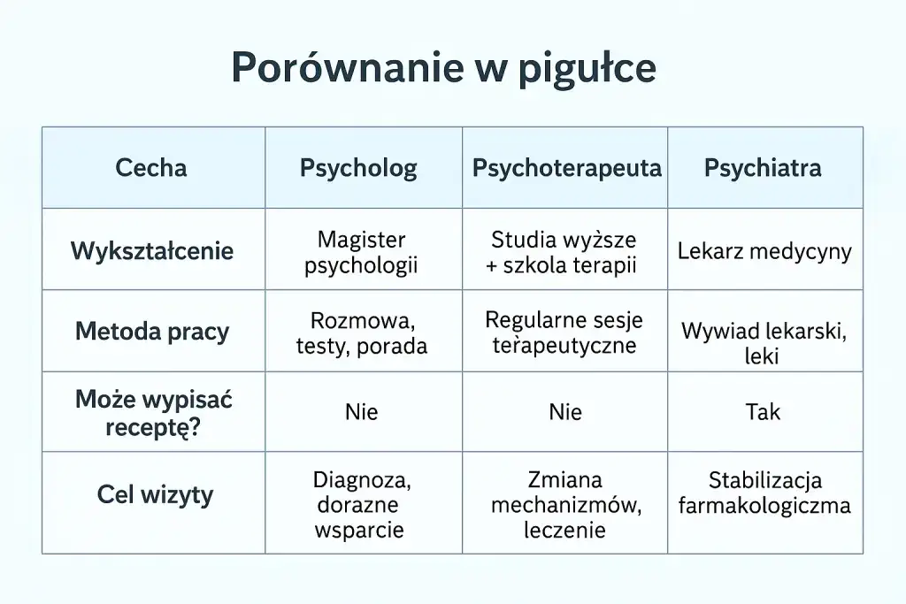 różnice między psychiatrą psychologiem psychoterapeutą infografika