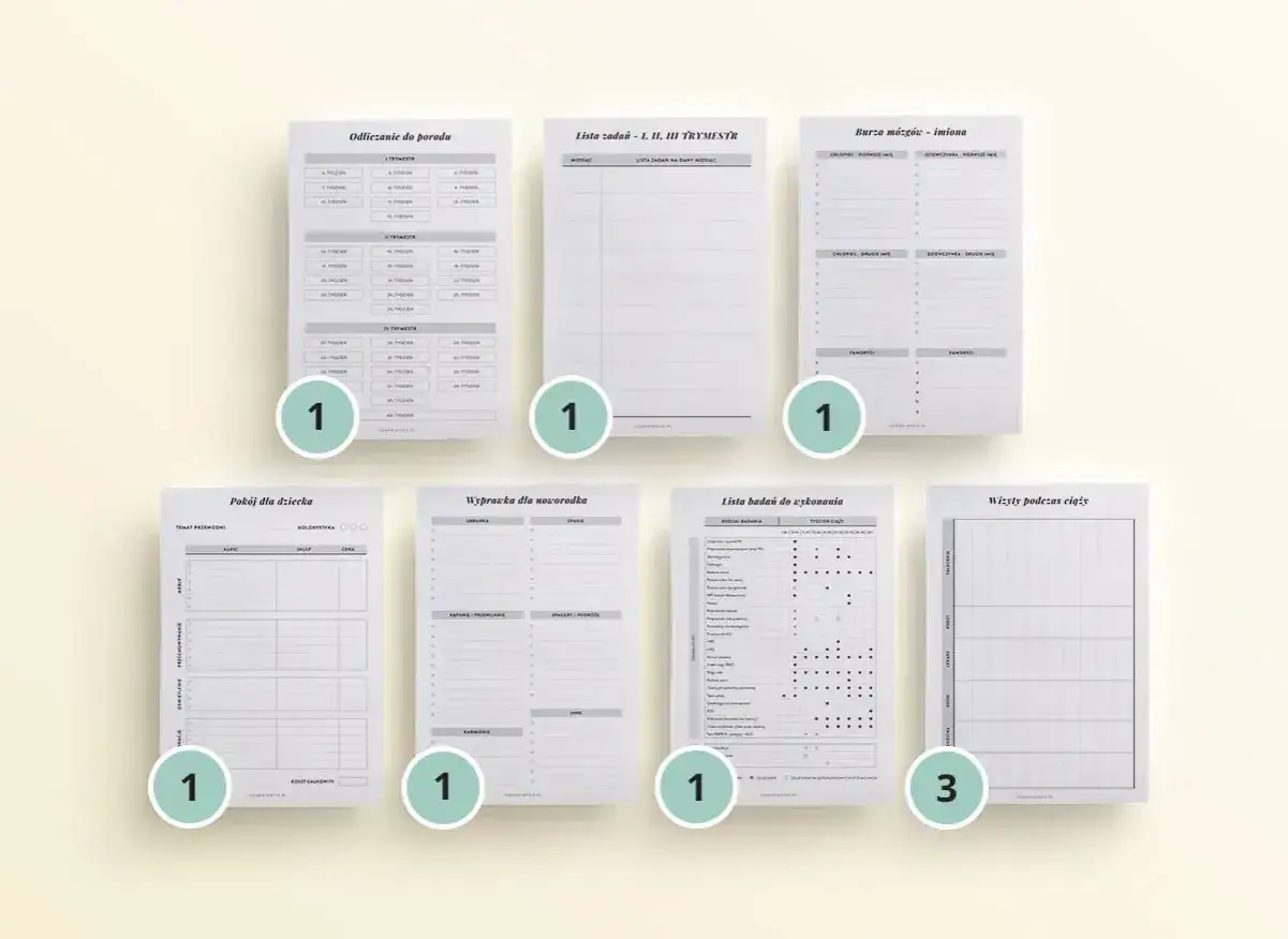 Planowanie wyprawki dla dziecka: listy zadań, odliczanie do porodu, badania i wizyty lekarskie.