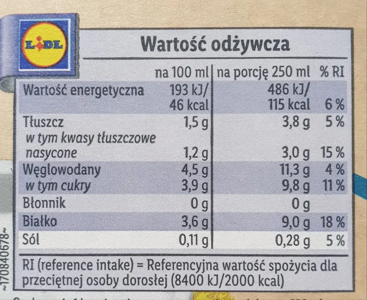 naturalna maślanka szklanka wartości odżywcze