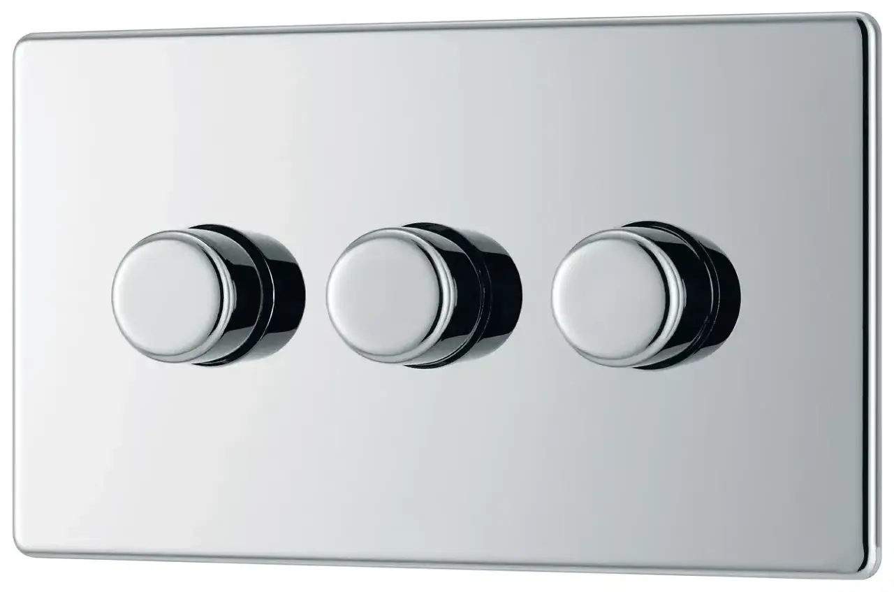 Elegancki panel z trzema pokrętłami do ściemniacza LED. Dowiedz się, jak podłączyć ściemniacz LED, aby stworzyć idealny nastr&oacute;j.