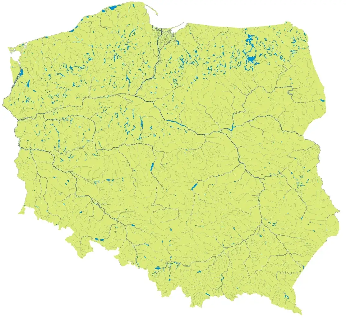 Mapa Polski z zaznaczonymi regionami wędkarskimi
