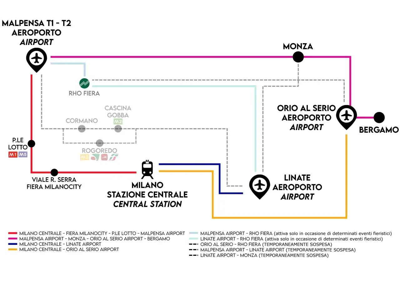 Mappa aeroporto Malpensa Terminal 1 e Terminal 2 navetta
