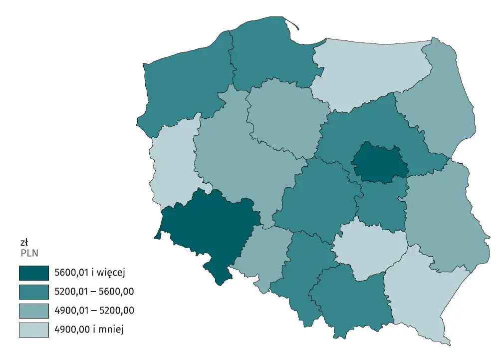 Mapa Polski zarobki opiekunek żłobkowych