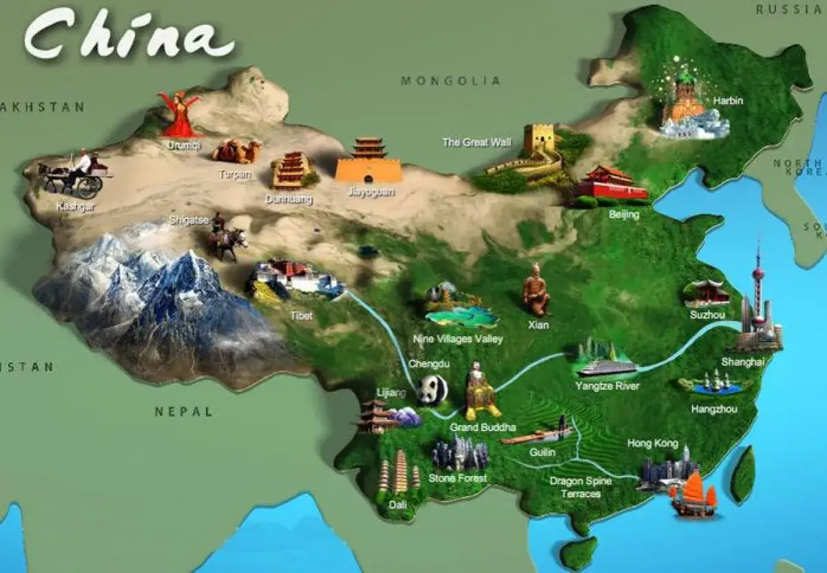mapa chin miasta turystyczne