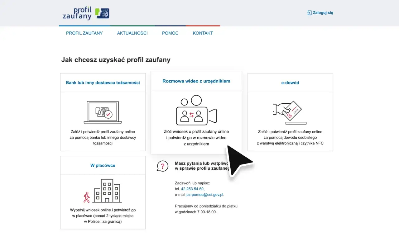 Jak założyć profil zaufany dla 17 latka? Wybierz opcję: bank, wideorozmowa z urzędnikiem, e-dowód lub wizyta w placówce.