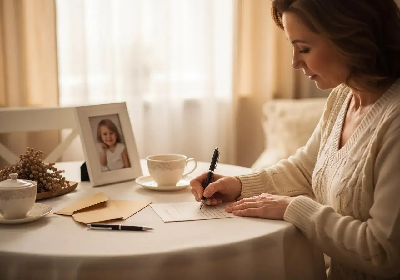 osoba pisząca odręcznie wzruszający list urodzinowy