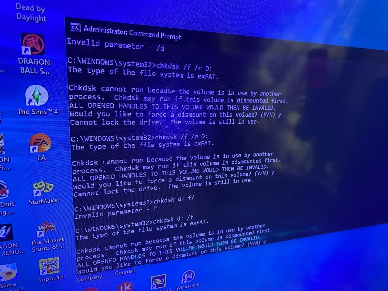 okno wiersza poleceń cmd chkdsk, wynik komendy chkdsk