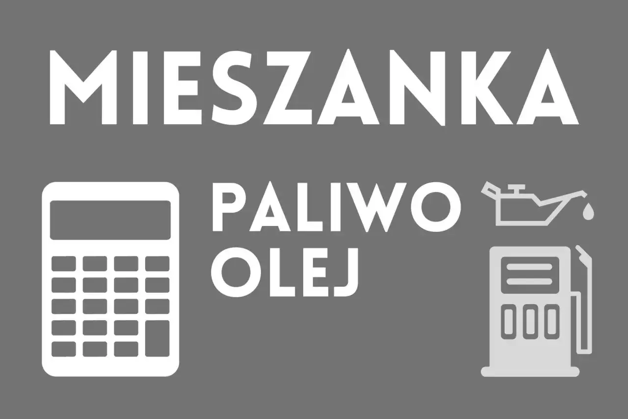 Mieszanka paliwo-olej dla silnika 2 suwowego. Kalkulator, dystrybutor paliwa i ikona oleju.