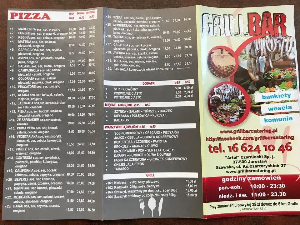 grill bar sz&oacute;wsko jedzenie menu