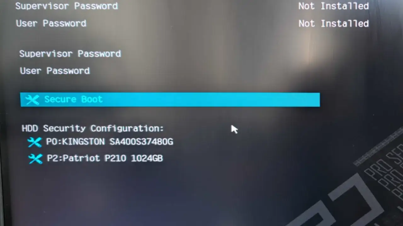 bios opcja wyszarzona secure boot