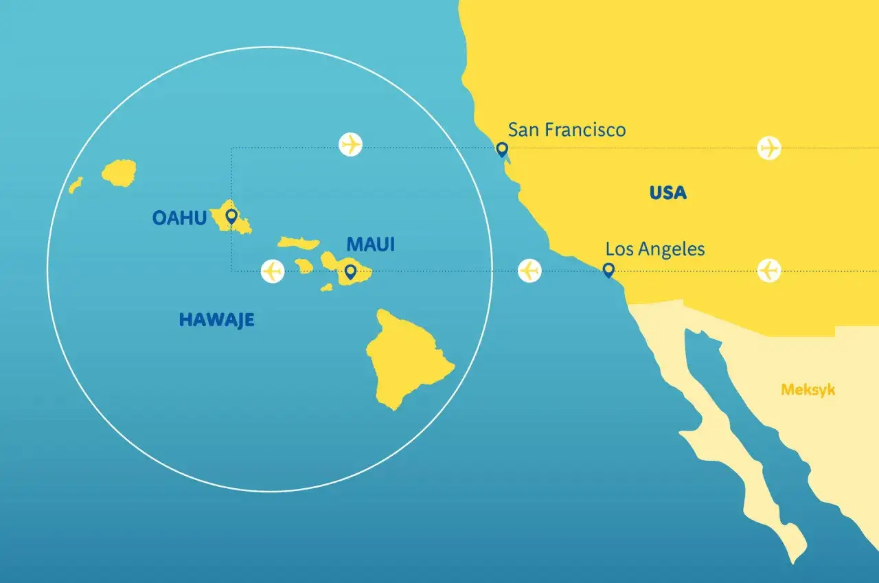 Mapa Stan&oacute;w Zjednoczonych z zaznaczonym Los Angeles i Kalifornią