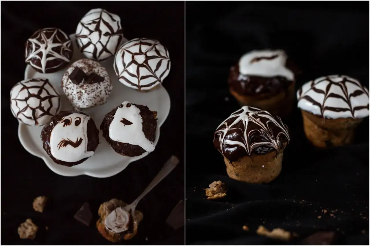 Przerażająco pyszne muffinki halloween: z pajęczynami, duchami i czekoladowymi zdobieniami. Idealne na straszny wieczór!