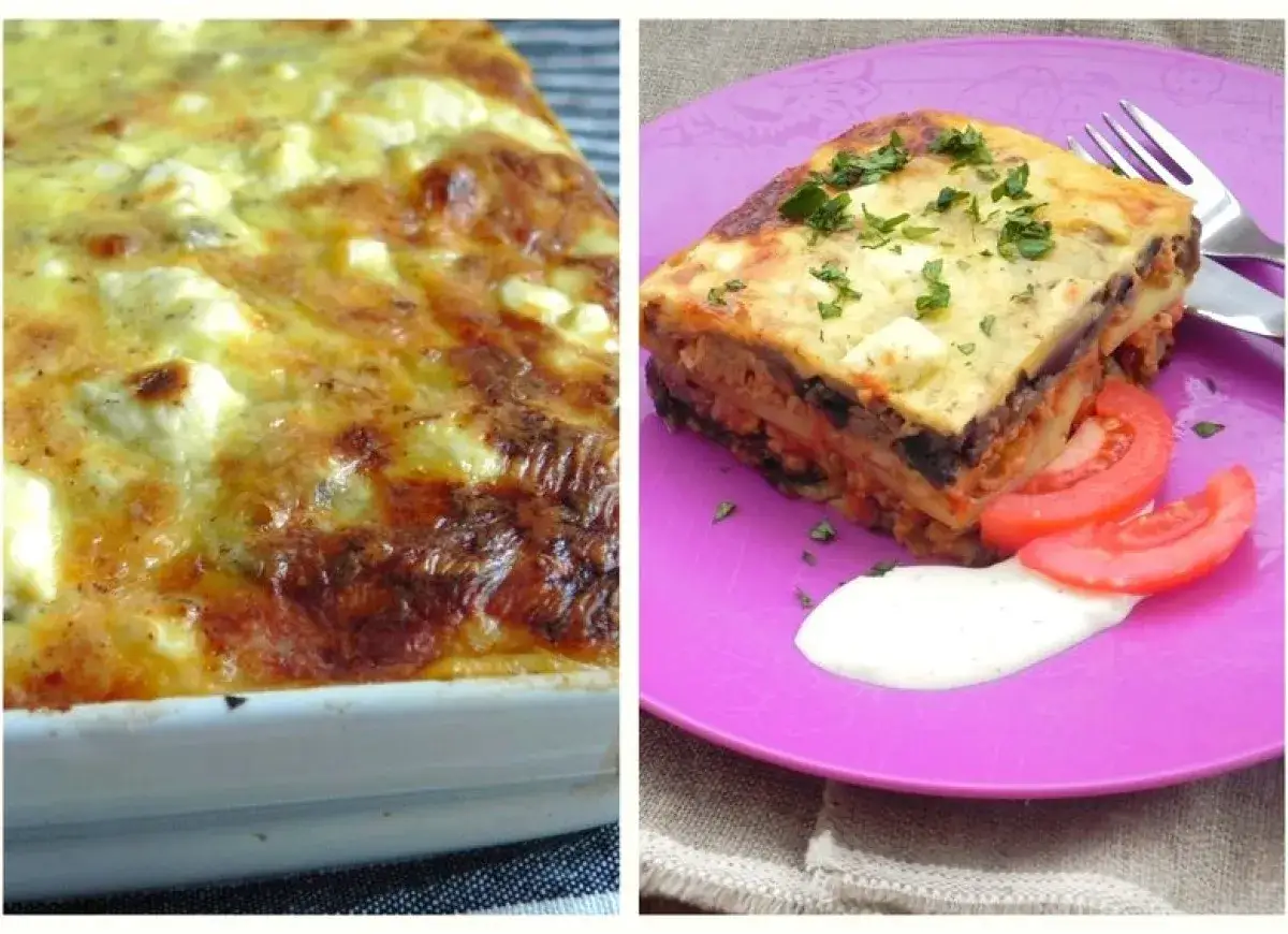 Zapiekanka pasterska czy moussaka? Dwa dania, jedna pyszna zapiekanka z warstwami mięsa, bakłażana i sosu.
