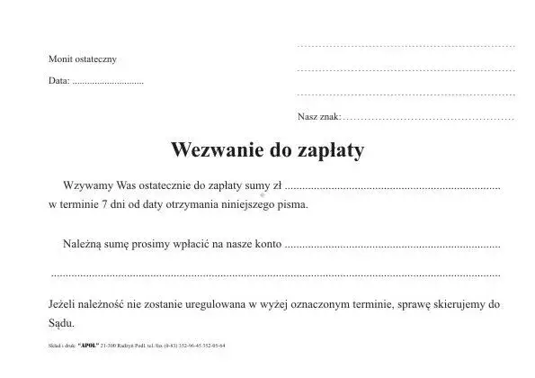 dokument wezwanie do zapłaty