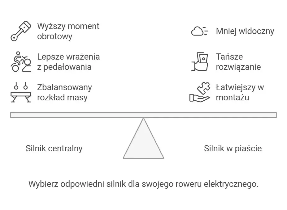 por&oacute;wnanie silnika centralnego i w piaście roweru elektrycznego