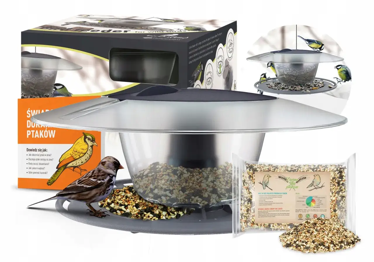 karmnik dla wróbli z ziarnem