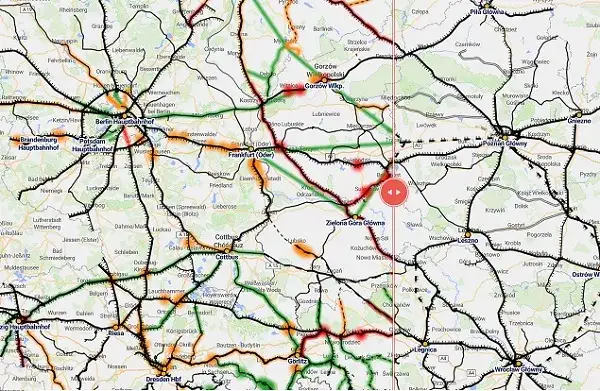 Mapa połączeń kolejowych Polska Niemcy