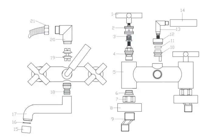 montaż nowej baterii umywalkowej schemat