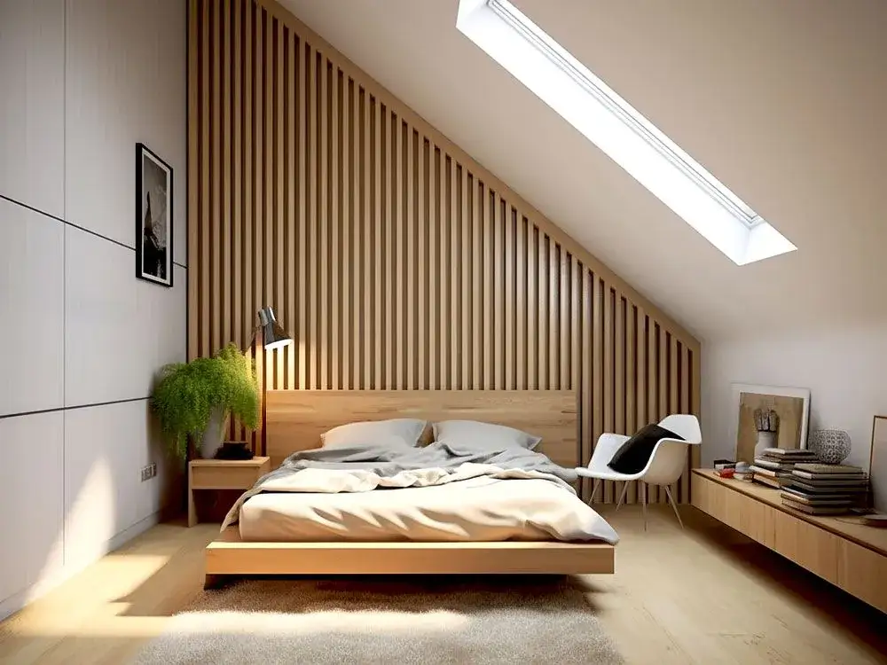 Poddasze z panelami lamelowymi na skosach