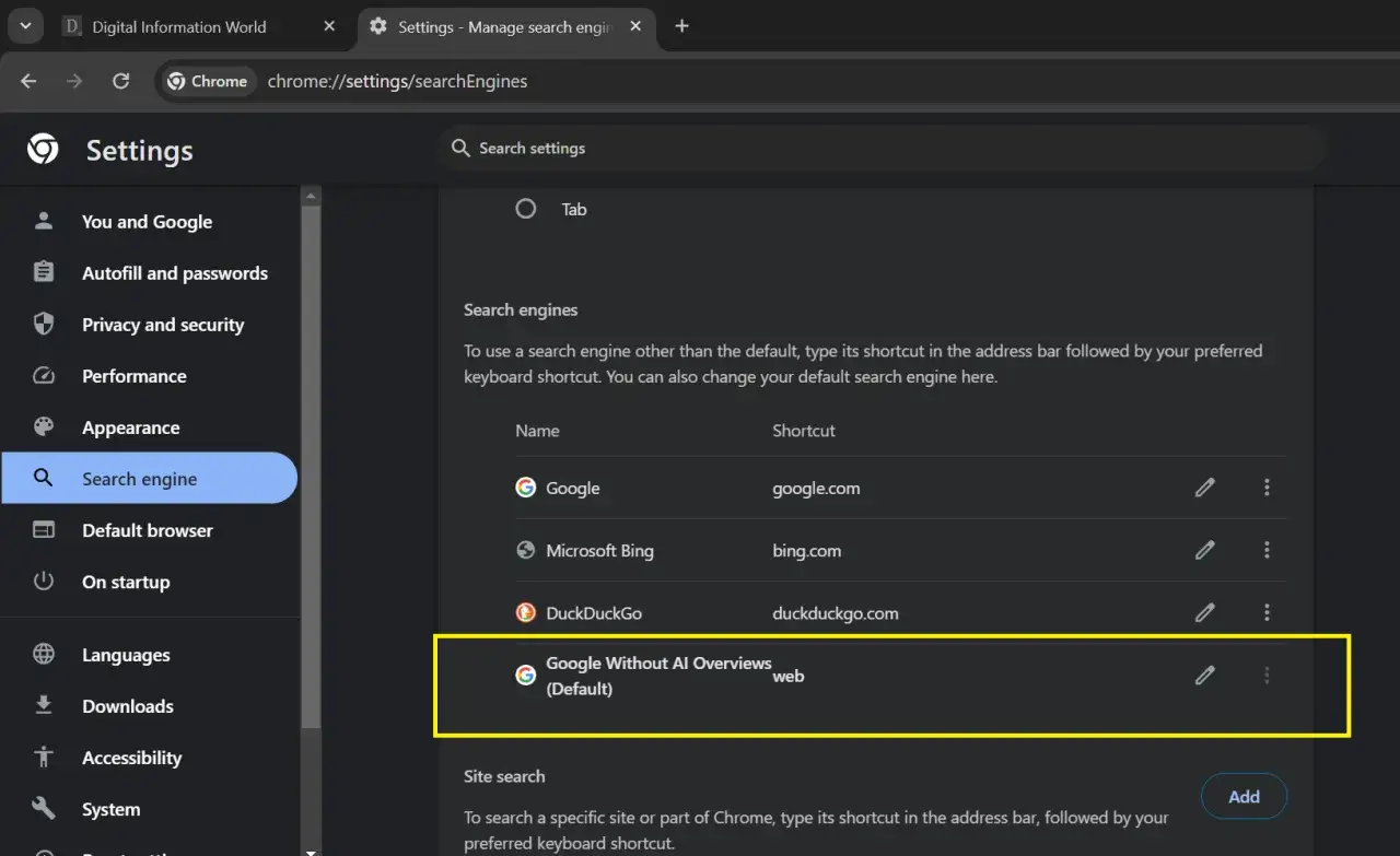 Ustawienia Chrome: jak wyłączyć tryb AI w wyszukiwarce Google. Widoczna opcja 