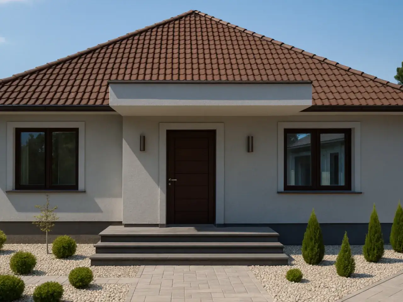 elewacja drewno kamień beton brązowy dach