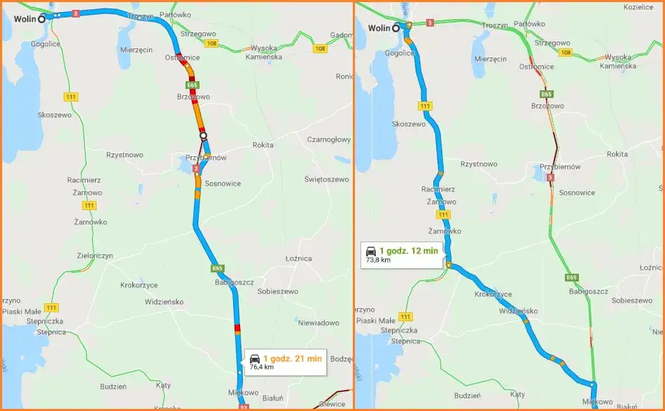Mapa kork&oacute;w S3 Szczecin morze