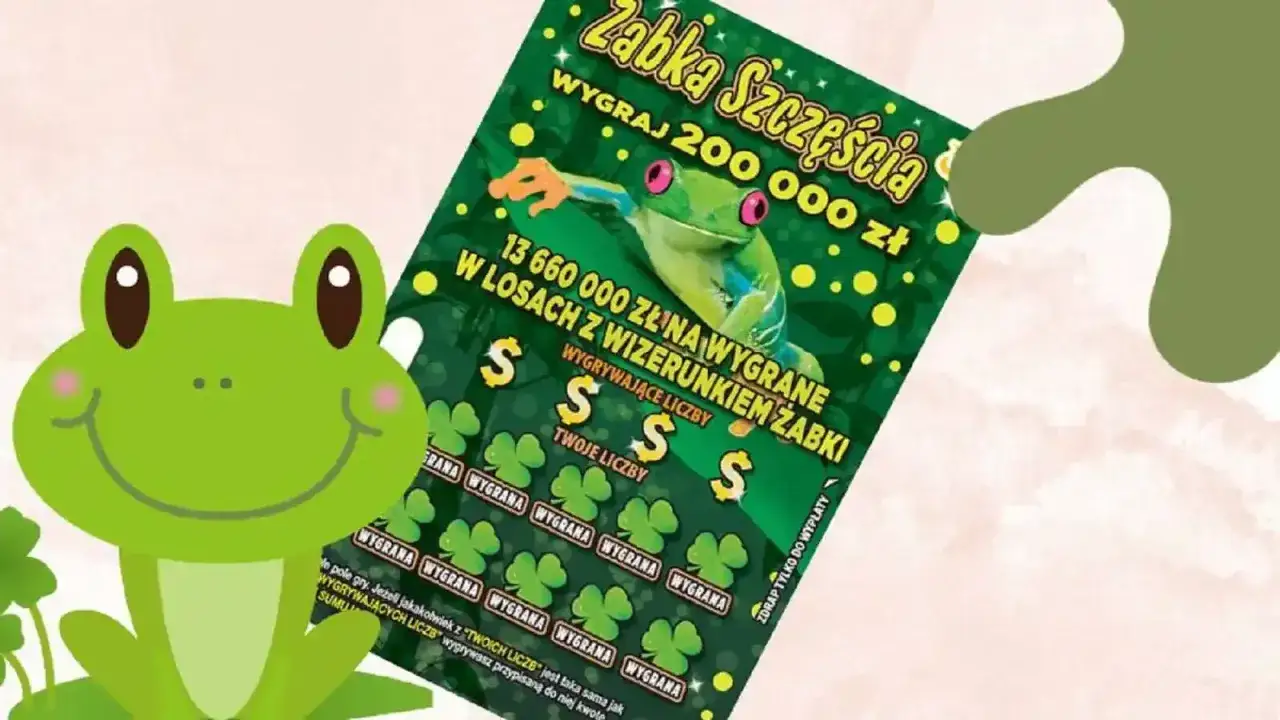 Uśmiechnięta żabka obok zdrapki 