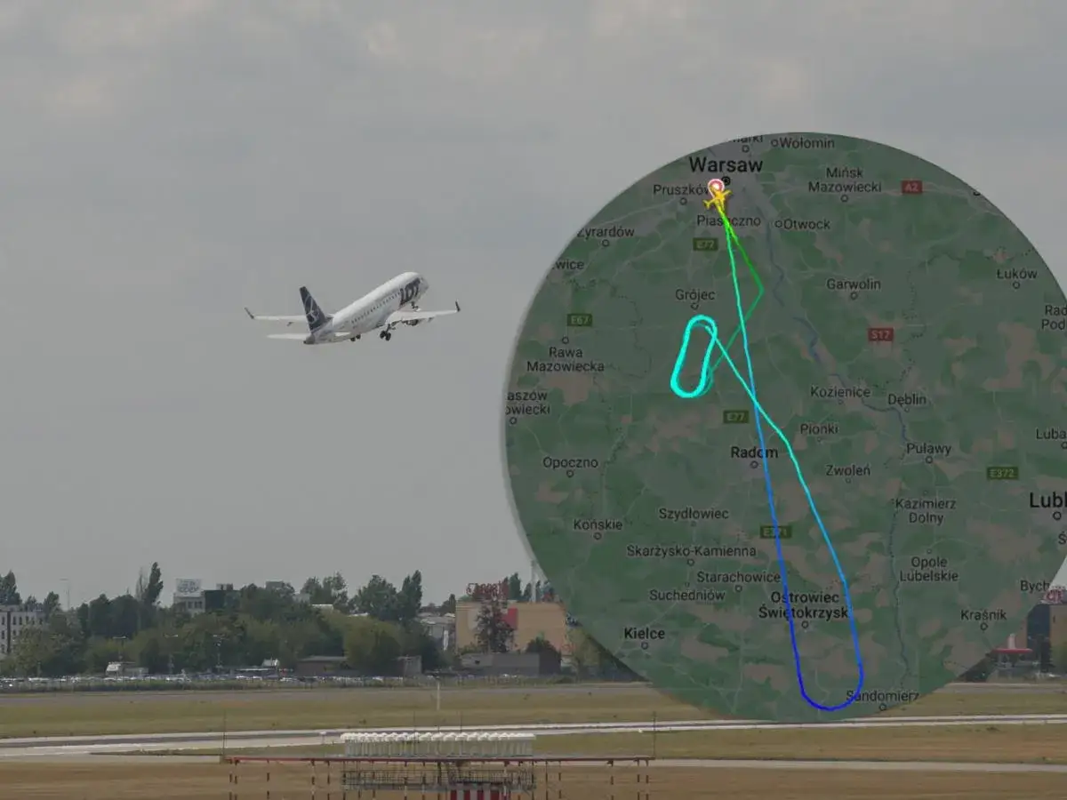 Samolot LOT startuje z Warszawy. Mapa pokazuje trasę lotu, która może pomóc określić, ile trwa lot z Warszawy do Katanii.