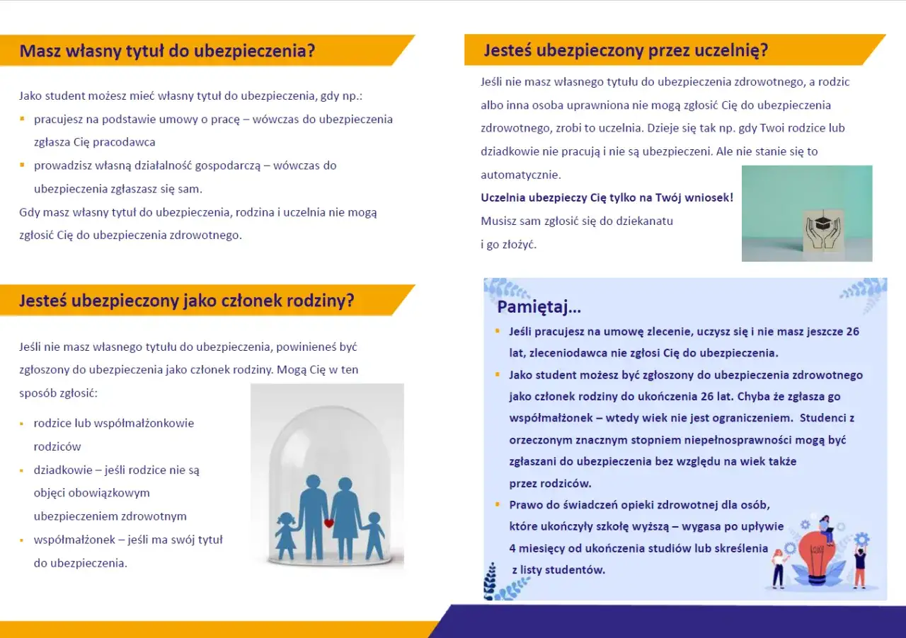 Szkoła policealna a ubezpieczenie zdrowotne: dowiedz się, jak uzyskać ubezpieczenie jako student, członek rodziny lub przez uczelnię.