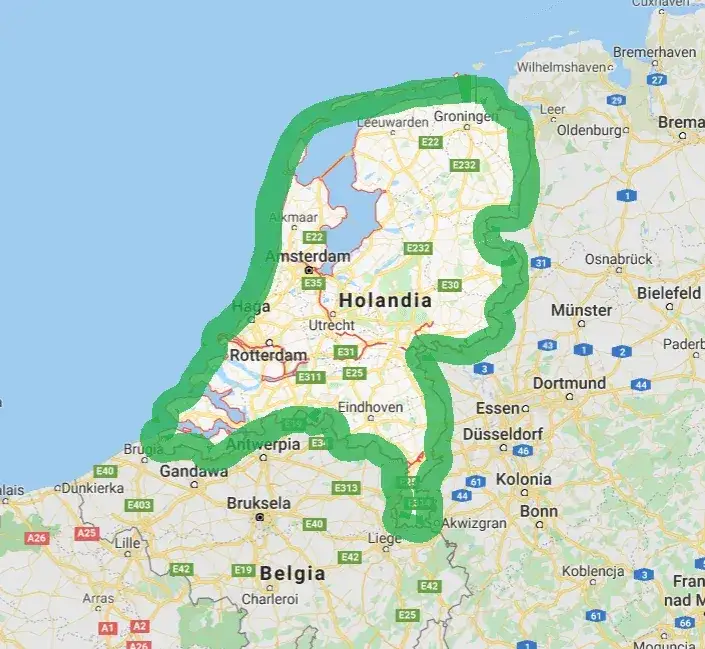 Mapa trasy Holandia Polska samochodem, por&oacute;wnanie A2 A4