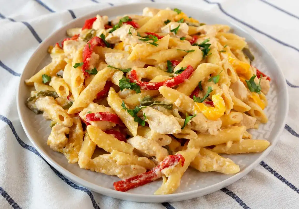 szybki obiad w 30 minut, dania jednogarnkowe, makaron z kurczakiem