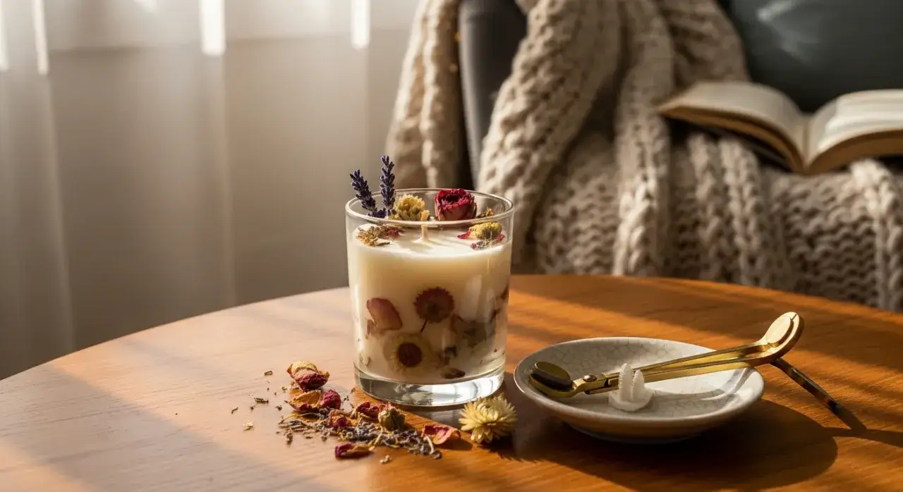 Bezpieczne dekorowanie świec suszonymi kwiatami