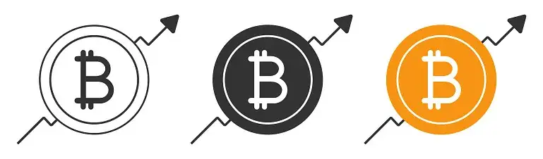 Różne ikony kryptowalut i symbol wzrostu na ekranie telefonu